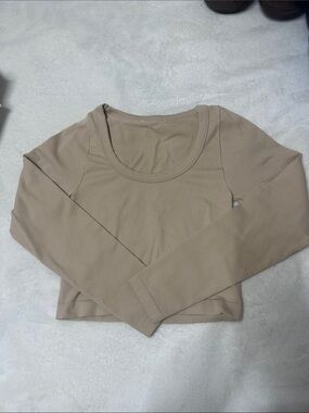 Long Sleeve Scoop Neck Women's Top - Taupe